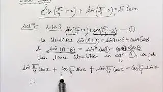 sin(45° + x) + sin(45° - x) = √2 cosx #grade12maths #trigonometry #maths