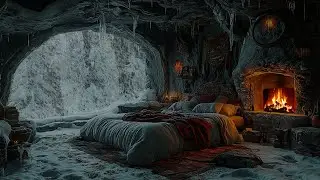 Soothing Winter Sounds in Cave | Fireplace Ambience for Mental Stillness and Restful Sleep