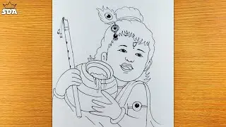 very easy line art bal krishna,krishna thakur drawing,how to draw bal gopal,how to draw lord krishna