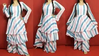 Double layered Umbrella Kurti/Dress Cutting And Stitching Tutorial In Hindi|| DIY Peplum Kurti/Frock