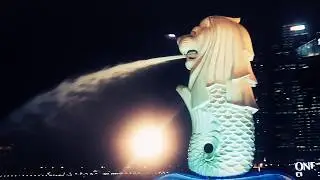 Suasana Malam dari Merlion Park Singapura
