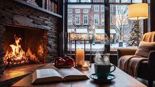 Winter Night Café Sounds ☕ Soft Jazz & Fireplace for Calm Productivity