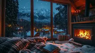 Cozy Winter Cabin Ambience | Crackling Fireplace and Gentle Snowfall for Deep Sleep and Relaxation