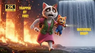 Cat Story: Mama Cat & Baby Cat Race Great Forest Fire| Mama Cat Support Kitten Deadly Waterfall