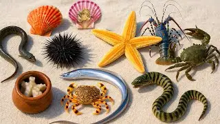 🌊 Поиски пищи в океане 🐍 Странный угорь, 🐟 Длинная загадочная рыба, 🦞 Омар, 🦀 Гигантский клешневи...