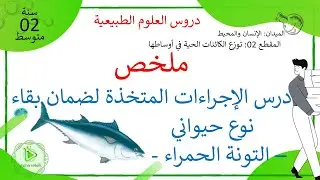 ملخص درس الإجراءات المتخذة لضمان بقاء نوع حيواني - التونة الحمراء - علوم طبيعية سنة 02 متوسط