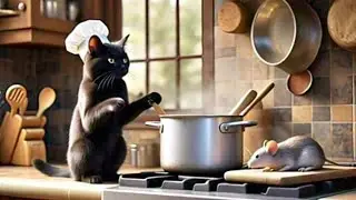A Little Cat Hunting Mouse and Cooking🍗🍠Funny and Motivational