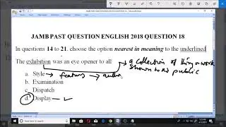 JAMB PAST QUESTION ENLISH 2018 QUESTION 18 synonym, exhibition and display