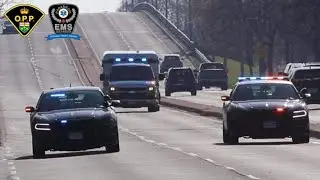 Police Escort Ambulance To Hospital - 2 O.P.P. & Essex-WindsorEMS, 1121 - Lights & Sirens