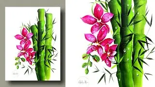 INCREDIBLE BAMBOO / Blooming ORCHIDS /Acrylic Painting / Botanical ART