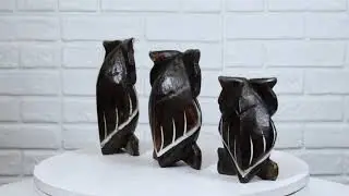 Ebros Balinese Wood Handicrafts Forest Owl Family Set of 3 Decorative Figurines 6