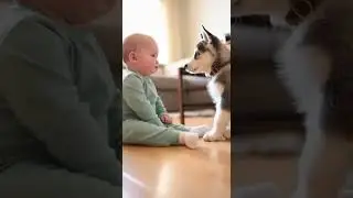 😂Baby Copies Husky Perfectly, Too Cute 😭🐶 #shorts #dog #baby