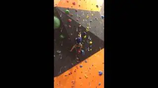 Leading 5.10 at the new Stoneage Climbing Gym