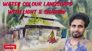 How to draw a Watercolor village landscape ll Light and Shadow ll Village scene.