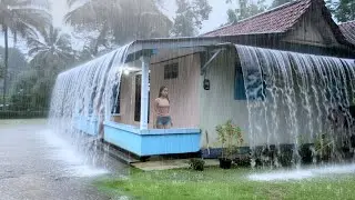 Дождливая прогулка по деревне⛈️ 99% Мгновенное засыпание под шум белого дождя | Сильный ливень и
