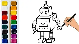 How to draw a Robot | Drawing and Coloring | Watercolor Painting for kids