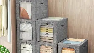 Clothes Storage Bin with Metal Frame 6 Pack Stackable Closet Storage Bin