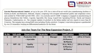 Lincoln Pharma, Aum Research Lab, Medley Pharma | Jobs, Interview | Multiple Dept | Date- 2024