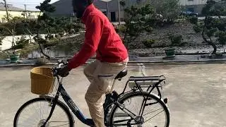 Austin riding test on Hi-ten steel E-Lady Bike_12272017.