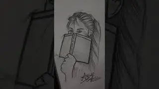 A girl with book 📚 #artshorts #trendingvideo #pencilsketch #sadgirl #youtubeshort #shortvideo