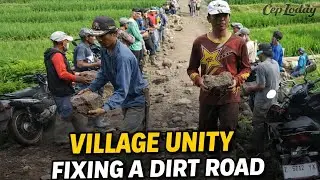Village People Work Together to Fix a Rural Dirt Road