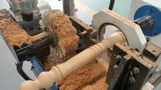 High-efficiency double-knife CNC wood lathe processing solid wood stair handrails#furniture #wood