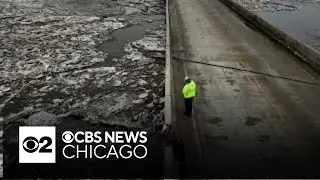 Stunning drone video shows ice breaking up on Kankakee River