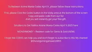Roblox Anime Mania Codes April 9 2025