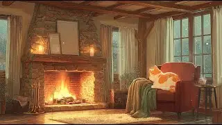 Let your inner fire burn brighter / Cozy Fireplace Lo-fi for Focus ／ Study With Cat
