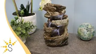 Sunnydaze Tiered Rock & Log Indoor Waterfall Fountain with LED Lights - DW-35126