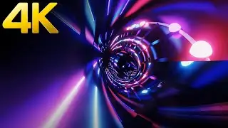 4K Mirror Reflection Neon Light Tunnel Metallic Pink Blue color Relaxing Sci-fi Light TV Screensaver