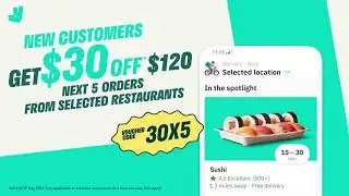 Deliveroo New Customer Exclusive! Get $30 off $120 next 5 orders and 14 days free delivery!