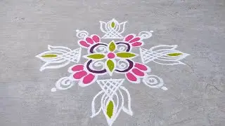 Easy Color Pulli Kolam Design for Beginners | Daily Rangoli Design with Dots | Simple & Beautiful