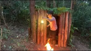 Building a Strong Survival Hut from Dry Scrap Wood | No Nails, Pure Primitive Skills