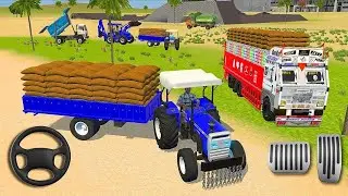 DRIVE TRACTOR // AND UNLOADED BORI LOADED ON DUMPER TRUCK 3D GAME (GADI WALA GAME)