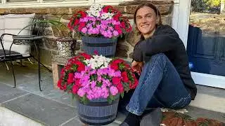 Plantes vivantes SunPatiens de Roberta, 3 pi&egrave;ces, avec jardini&egrave;re en forme de tonneau de whisky, ...