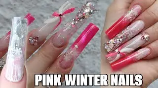 XL SQUARE PINK WINTER NAILS on myself