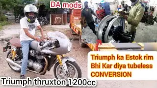 #triumphthruxton 1200cc|ka stock rim tubeless CONVERSION|WAY2SPEED kit installation |DA MODS