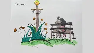 How to draw romantic couple sitting on bench || drawing couple || How to draw couple || easy steps