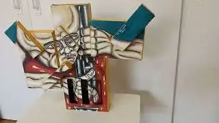 3D Portrait of a Naked Man Playing the Double Bass. Acrylic on Recycled Cardboard boxes Recycled Art