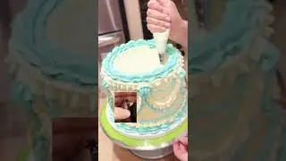 Vintage Blue & White Ruffle Cake with Cute Figurine Topper | Buttercream Piping Tips