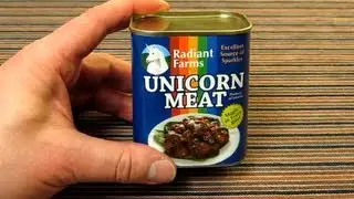 Opening a tin of Canned Unicorn Meat - by Radiant Farms - An Excellent Source of Sparkles!