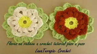 Flores 12 pétalos en relieve a crochet/ Tutorial paso a paso