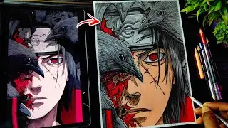 Itachi Uchiha Drawing Colour | How To Draw Itachi With Crows | Naruto Anime Sketch Step By Step