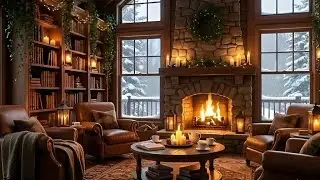 Snowy Cozy Fireplace Library ❄️ Relaxing Winter Jazz for Reading & Rest