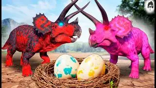 The Isle - Triceratops Family Nesting and Caring for Baby! Large Mixed Herd!