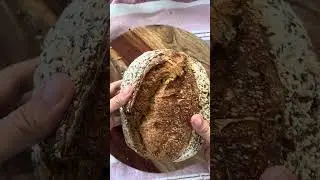 Today&rsquo;s bread: wheat, whole wheat, and spelt sourdough bread with seeds on top.