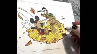 Coloring with Jay ~Mickey & Pluto in leaves