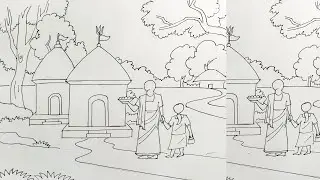 How to draw a temple easy step by step/Temple scenery drawing easy/Temple drawing for kids/easy draw