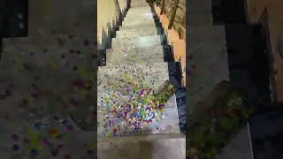 Rolling Glass Bottle Breaking Down Stairs || Neon Balls Breaking Glass  #breakingglass #satisfying